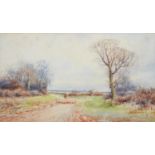 Alexander Molyneux Stannard (1878-1975) - Driving Sheep, signed, watercolour, 29 x 50cm Good