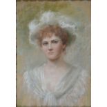 Follower of Fernand Toussaint - Young Woman in White, indistinctly signed (N H E...), pastel, 65.5 x