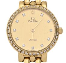 An Omega diamond set 18ct gold lady's wristwatch, De Ville, quartz movement, 23mm diam, Convention