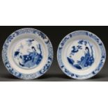 A pair of Chinese miniature blue and white plates or dishes, Kangxi period, painted with the '