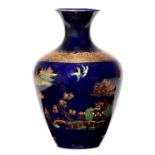 A John Tams cobalt ground earthenware vase with chinoiserie decoration, c1930, 21cm h, printed