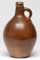 A German saltglazed stoneware bottle, late 17th c, 28cm h Flat chip on side of neck and another on