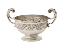 A George V silver trophy cup, stamped with a band of Celtic entrelac, 10.5cm h, by Williams (