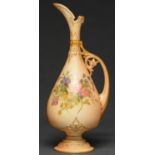 A Royal Worcester ewer, 1913, printed and painted with wildflowers on a shaded apricot ground, 30cm