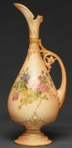 A Royal Worcester ewer, 1913, printed and painted with wildflowers on a shaded apricot ground, 30cm