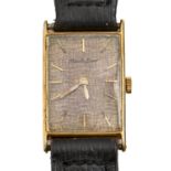 A Bueche Girod 18ct gold rectangular wristwatch, c1964, 19 x 26mm Dial toned, movement requires