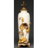 A Royal Worcester Lotus and Poppy vase, c1880, decorated in high relief with naturalistic gilt