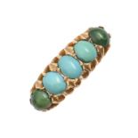 A turquoise ring, in 18ct gold, Birmingham 1913, 3.3g, size J Hoop slightly flattened, the two outer