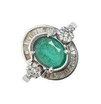 An emerald and diamond ring, in 18ct white gold, 4.7g, size L Good condition