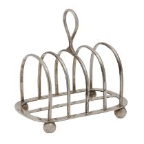 A George V silver toast rack, 12.8cm l, by S W Smith & Co, London 1916, 4ozs 12dwts Good condition