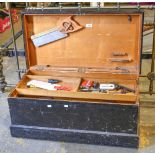 Tools. A tool chest of hand tools, including a Spear & Jackson "Spearior" saw, wood-working chisels,
