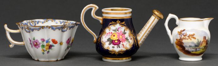 An English porcelain miniature cobalt ground watering can, possibly Chamberlain’s Worcester,