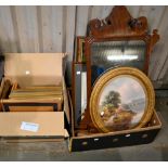 A George II design mahogany fret mirror, c. 1920, 87cm h, miscellaneous pictures and prints One fret