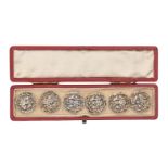 A set of six Edwardian silver gilt floral openwork buttons, 23mm, by Synyer and Beddoes,