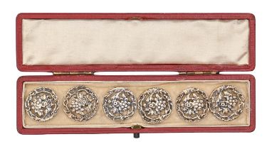 A set of six Edwardian silver gilt floral openwork buttons, 23mm, by Synyer and Beddoes,