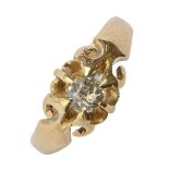 A diamond ring, early 20th c, with old cut diamond, in 18ct gold, marks rubbed, 5g, size R Wear to