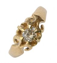A diamond ring, early 20th c, with old cut diamond, in 18ct gold, marks rubbed, 5g, size R Wear to
