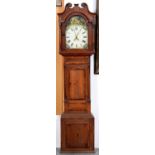 A Victorian thirty hour oak and crossbanded longcase clock, the 12" breakarched painted dial