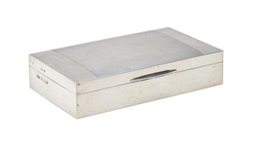 An Elizabeth II silver cigarette box, cedar lined, 14.5cm l, by Walker & Hall Ltd, Birmingham 1971