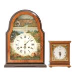 A reproduction walnut mantel clock and an Elliott oak mantel timepiece, 37 and 17cm h Good