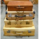 Two vellum suitcases, second quarter 20th c, 76cm l and shorter, locks of one marked WHAT A JOY, a