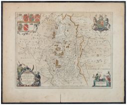 Jan Jansson - Nottinghamshire, double page engraved map from the Atlas Novus, Dutch text verso, 1646