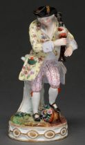 A German figure of a musician, 19th / early 20th c after a Meissen model, on round gilt base, 17cm