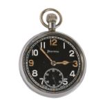 An Helvetia British Army Issue plated keyless lever watch, black dial marked on case back GS/TP