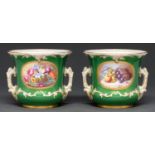 A pair of Royal Worcester flower or fern pots, 1905, painted by E Phillips, signed, a basket of