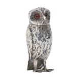 A Victorian silver owl novelty pepperette, the head forming the cover, 80mm h, by C T & G Fox,