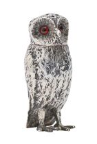 A Victorian silver owl novelty pepperette, the head forming the cover, 80mm h, by C T & G Fox,