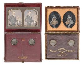 Victorian photography. Two folding stereoscopes, c1853, one of maroon morocco designed by W E