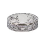 A German oval silver snuff box, 20th c, stamped with festoons, 65mm l, control marks, 1oz 3dwts Good