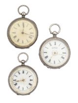 Three various silver lady's watches, c1900, various sizes Sold as seen. Movements untried