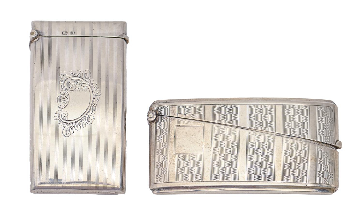 Two George V silver card cases, one end-opening, both engine turned, 83 and 85mm, marks rubbed,