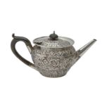 A Victorian silver teapot, chased with scrolling foliage, 10cm h, marks rubbed, London 1889, 7ozs