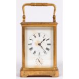 A French brass carriage clock, Henri Jacot Paris, No 11996, late 19th c, with replacement