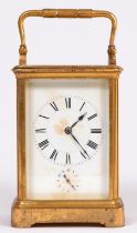 A French brass carriage clock, Henri Jacot Paris, No 11996, late 19th c, with replacement