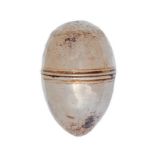 A George III egg shaped silver nutmeg grater, with reeded rims and detachable steel rasp, 47mm, by