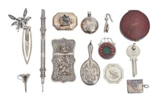 A South East Asian silver filigree card case and cover, mid 19th c, 75mm and miscellaneous other