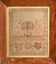 A Victorian linen sampler, Emma Senior Worked this in her 13th year in 1845, with Adam and Eve, rose