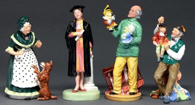 Four Royal Doulton earthenware figures, second half 20th c, comprising The Puppetmaker, Old Mother