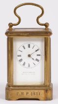 A French miniature brass carriage timepiece, mignonette, Klaftenberger 157 Regent St, c1870, with