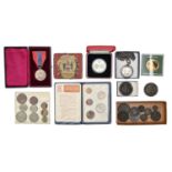 Imperial Service Medal GVR Frederick Attwood, cased and miscellaneous coins, including silver and '