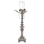 A Victorian electro-plated centrepiece, altered and adapted as a lamp, 64cm h excluding fitment