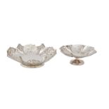 An Edward VIII pierced silver sweetmeat dish and a similar smaller tazza, 18.5 and 14.5cm diam, by