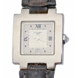 A Chaumet  stainless steel self-winding square  wristwatch, with date, 30 x 30mm, on black leather