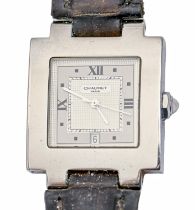 A Chaumet  stainless steel self-winding square  wristwatch, with date, 30 x 30mm, on black leather