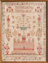 A George IV linen sampler, Mary Ann Barfoot her sampler aged 9 years 1824, worked with Solomon's