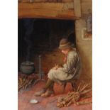 Charles Edward Wilson (1853-1941) - A Boy and a Kitten at a Cottage Hearth,  signed, watercolour, 48